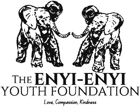 The Enyi-Enyi Youth Foundation logo: two elephants with linked trunks